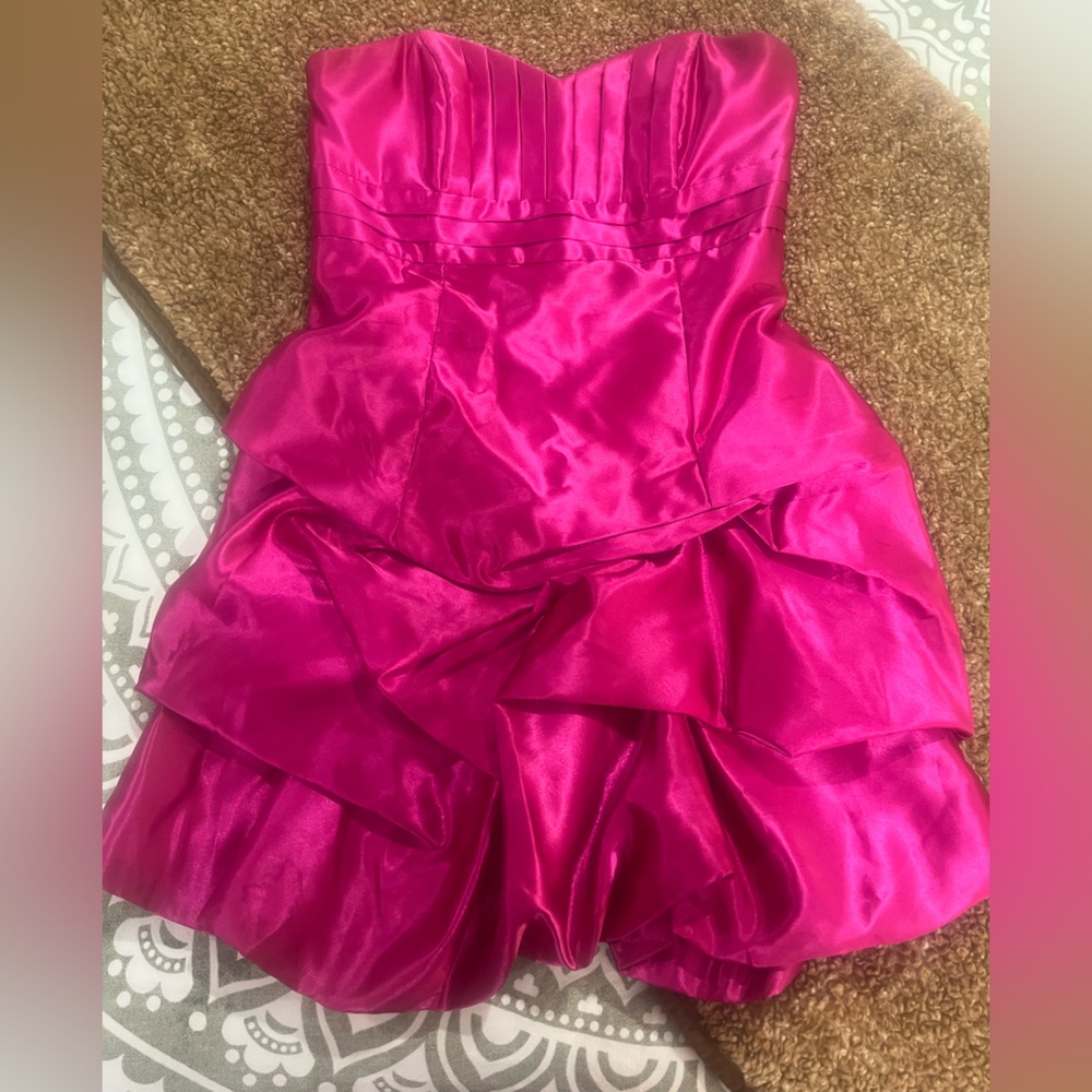 Hot Pink Strapless Party Dress Y2K Satin Barbiecore Size S